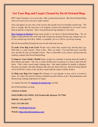 Get Your Rug and Carpet Cleaned by David Oriental Rugs