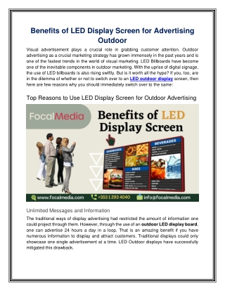 Benefits of LED Display Screen for Advertising Outdoor