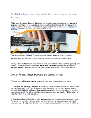 What Not to Forget when switching to White-Label Payment Gateway Solutions?