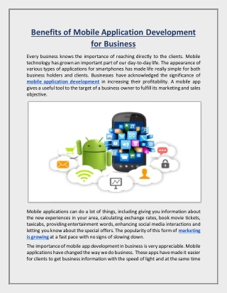 Benefits of Mobile Application Development for Business