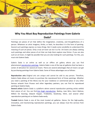 Why You Must Buy Reproduction Paintings from Galerie Dada