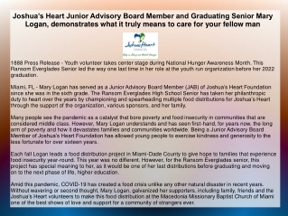 Joshua’s Heart Junior Advisory Board Member and Graduating Senior Mary Logan, de