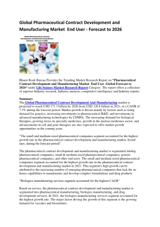 Global Pharmaceutical Contract Development and Manufacturing Market  End User - Forecast to 2026-converted