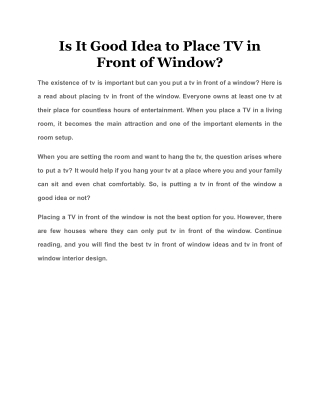 Is It Good Idea to Place TV in Front of Window?