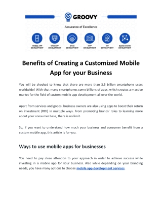 Benefits of Creating a Customized Mobile App for your Business