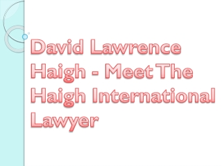 David Lawrence Haigh - Meet The Haigh International Lawyer