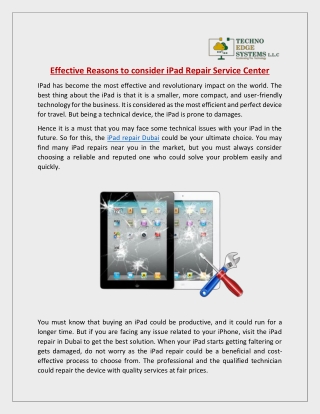 What are the Effective Reasons to Consider iPad Repair Service Center?