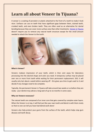 Learn all about Veneer In Tijuana