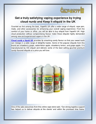 Cloud nurdz e liquid UK