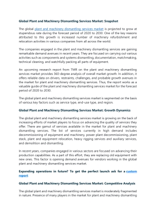 Plant and Machinery Dismantling Services Market