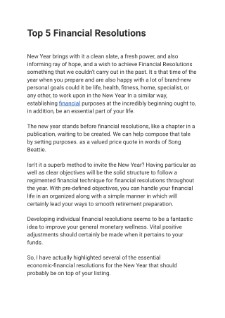 Top 5 Financial Resolutions