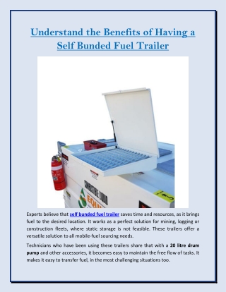 Understand the Benefits of Having a Self Bunded Fuel Trailer