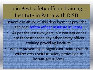 DISD Safety officer Training Institute in Patna at Reasonable fee