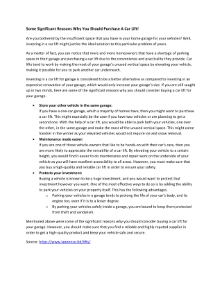 Some Significant Reasons Why You Should Purchase A Car Lift