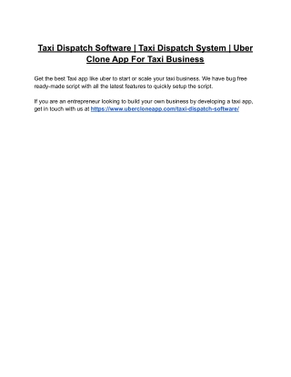 Taxi Dispatch Software | Taxi Dispatch System | Uber Clone App For Taxi Business