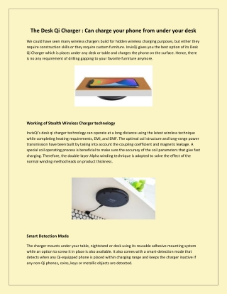 InvisQi Desk Qi Charger