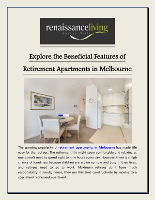 Explore the Beneficial Features of Retirement Apartments in Melbourne