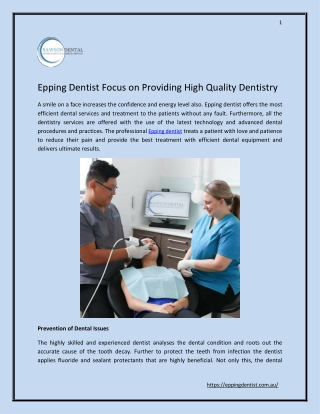 Epping Dentist Focus on Providing High Quality Dentistry