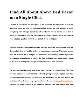 Find All About Above Bed Decor on a Single Click