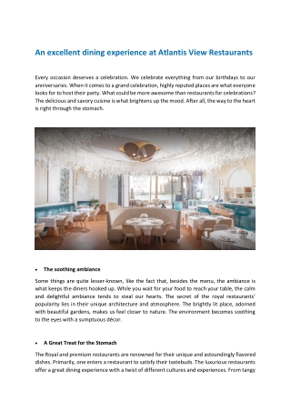 An excellent dining experience at Atlantis View Restaurants
