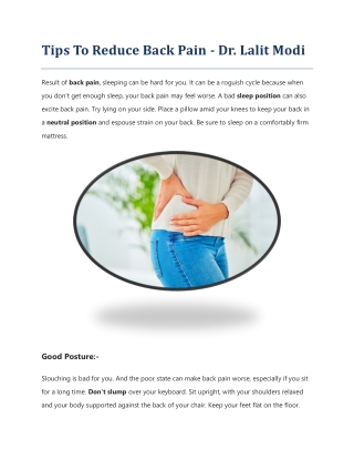 Tips To Reduce Back Pain - Jaipurjoints