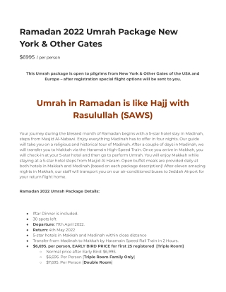 Ramadan 2022 NY Umrah Package & Other Gates