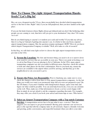 How To Choose The right Airport Transportation Hassle freely