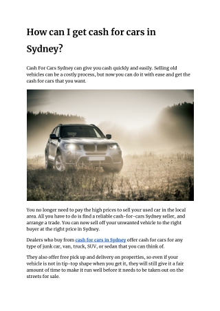 How can I get cash for cars in Sydney