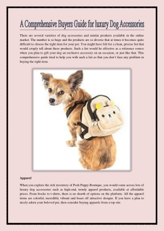 A Comprehensive Buyers Guide for luxury Dog Accessories