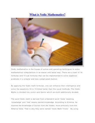 What is Vedic Mathematics