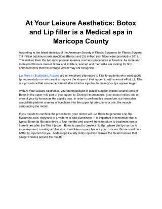At Your Leisure Aesthetics Botox and Lip filler Medical spa in Maricopa County