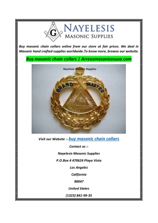Buy masonic chain collars  Arreosmasonicosusa.com