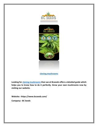 Cloning Mushrooms | Bcseeds.com