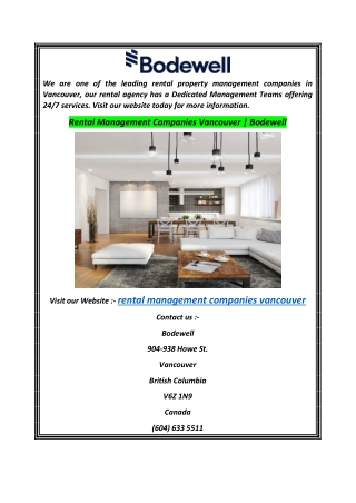 Rental Management Companies Vancouver  Bodewell