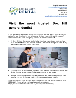 Visit the most trusted Box Hill general dentist
