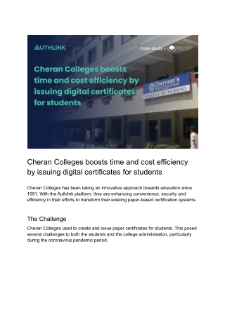 Case Study - Cheran Colleges