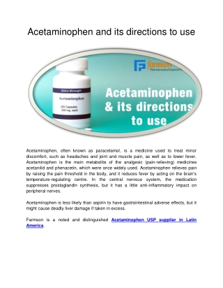 Acetaminophen and its directions to use