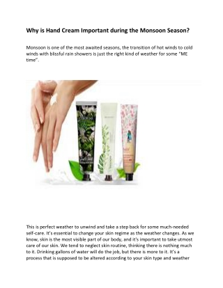 Why is Hand Cream Important during the Monsoon Season?
