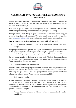Advantages of Choosing the Best Roommate Cabins in NZ