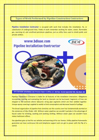 Types of Work Performed by Pipeline Construction Contractors