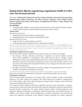 Global Sulfur Market registering a significant CAGR of 3