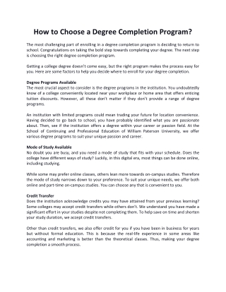 How to Choose a Degree Completion Program