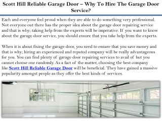 Scott Hill Reliable Garage Door – Why To Hire The Garage Door Service?