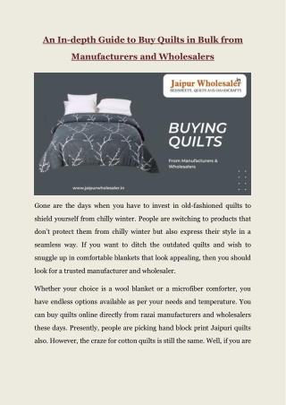 Buy Quilts in Bulk from Manufacturers and Wholesalers