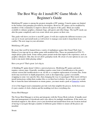 The Way to install PC Game Mods A Beginner's Guide