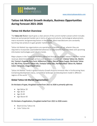 Tattoo Ink Market  Business Opportunities during Forecast 2021-2026