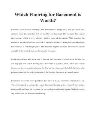 Which Flooring for Basement is Worth?