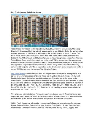 Oxy Fresh Homes- Redefining luxury