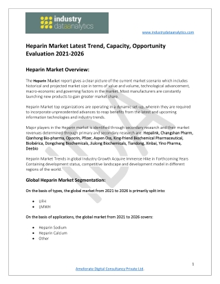 Heparin Market Innovative Strategy and Global Forecast to 2026