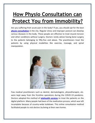 How Physio Consultation can Protect You from Immobility